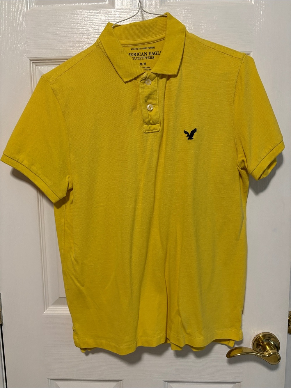 American Eagle Outfitters Men’s Bright Yellow Polo with Navy Logo